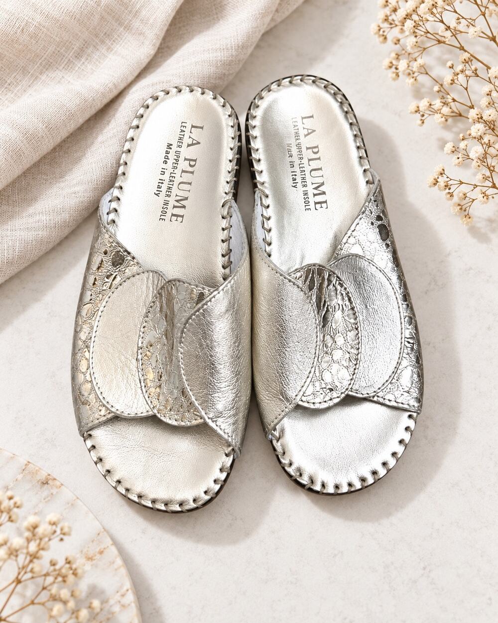 La Plume Women’s Metallic Gold Leather Slide Sandals EU 36 Made in Italy Wedge